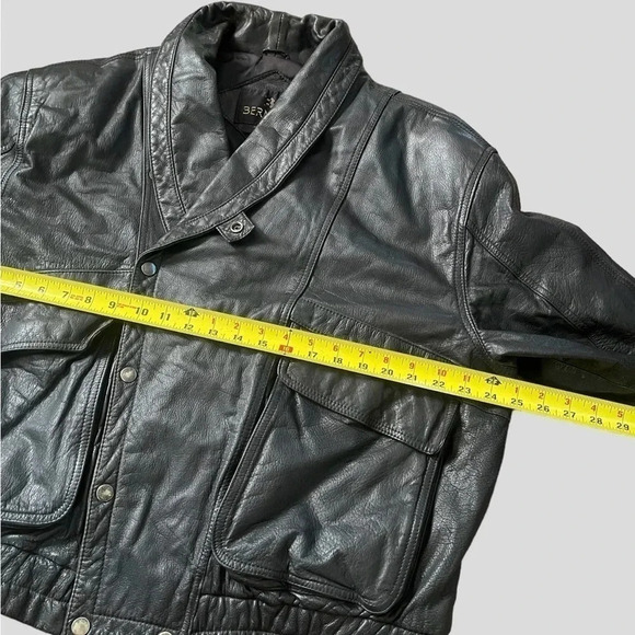 Vtg 80's BERMAN'S Black Leather Heavy Motorcycle Biker Punk Jacket! Size Large - Picture 5 of 10